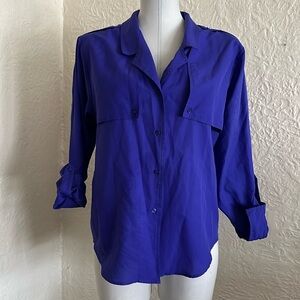 Diane Von Furstenburg Vintage Burple Blue Purple Polyester Button Front Blouse